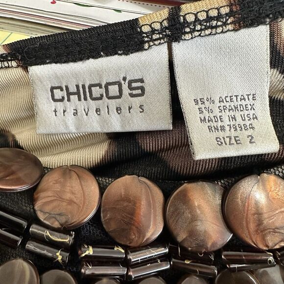 Chicos Travelers Top Women Large Animal Print Embellished Slinky Knit Tunic - Picture 8 of 10